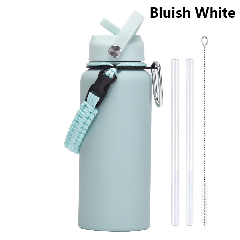 32oz Vacuum Insulated Water Bottle w/Straw Lid Paracord Handle Built-in Straw 1000ml Water Bottle
