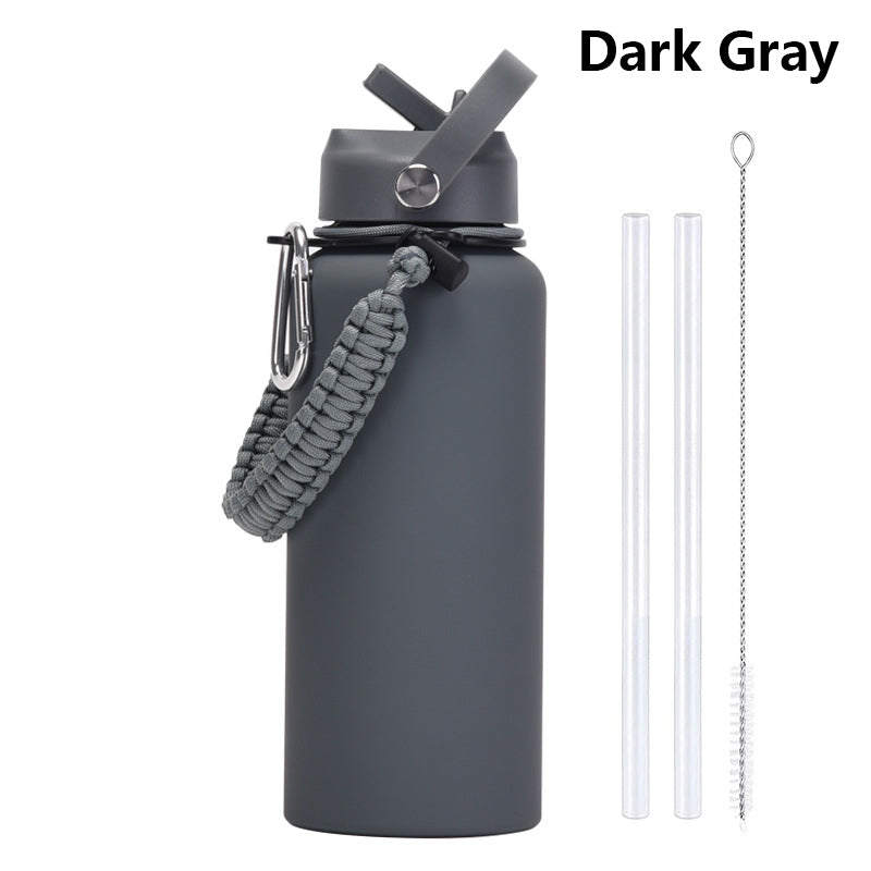 32oz Vacuum Insulated Water Bottle w/Straw Lid Paracord Handle Built-in Straw 1000ml Water Bottle