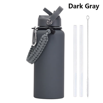 32oz Vacuum Insulated Water Bottle w/Straw Lid Paracord Handle Built-in Straw 1000ml Water Bottle