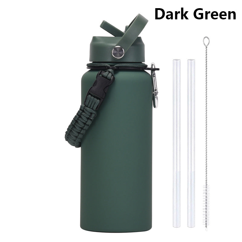 32oz Vacuum Insulated Water Bottle w/Straw Lid Paracord Handle Built-in Straw 1000ml Water Bottle