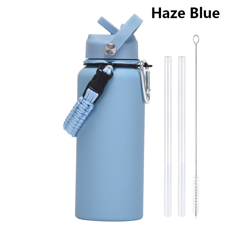 32oz Vacuum Insulated Water Bottle w/Straw Lid Paracord Handle Built-in Straw 1000ml Water Bottle
