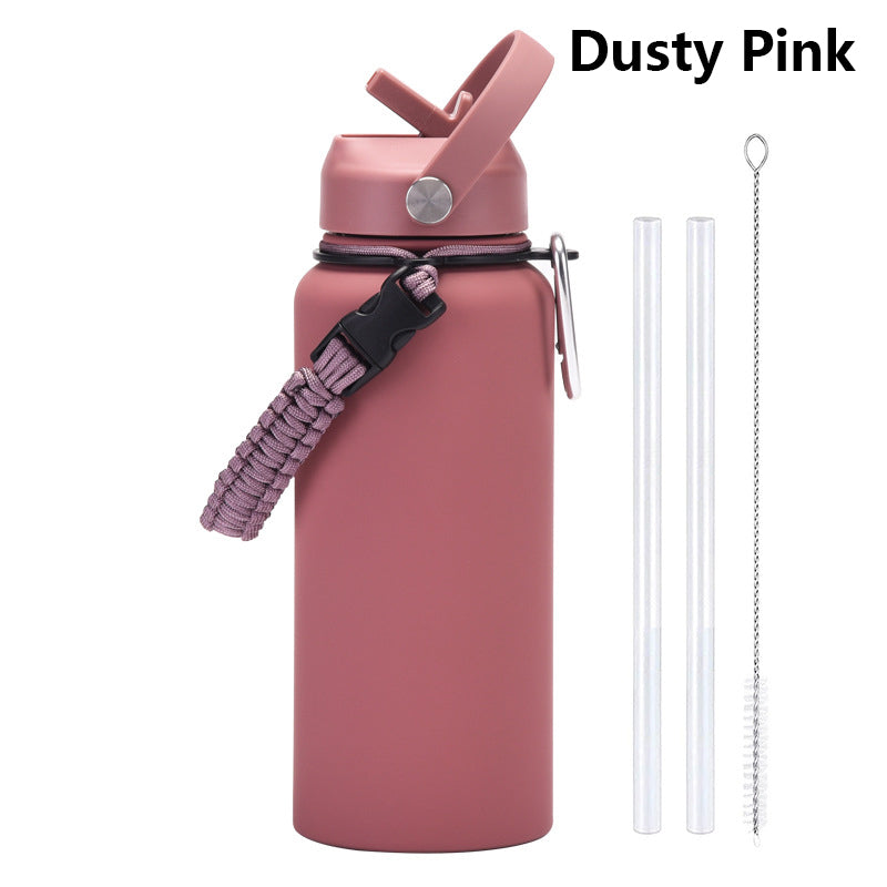 32oz Vacuum Insulated Water Bottle w/Straw Lid Paracord Handle Built-in Straw 1000ml Water Bottle
