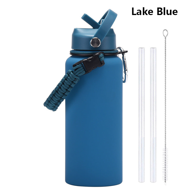 32oz Vacuum Insulated Water Bottle w/Straw Lid Paracord Handle Built-in Straw 1000ml Water Bottle
