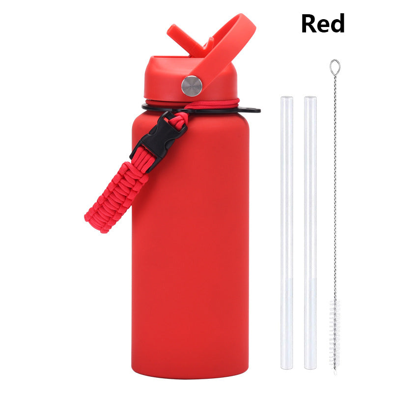 32oz Vacuum Insulated Water Bottle w/Straw Lid Paracord Handle Built-in Straw 1000ml Water Bottle