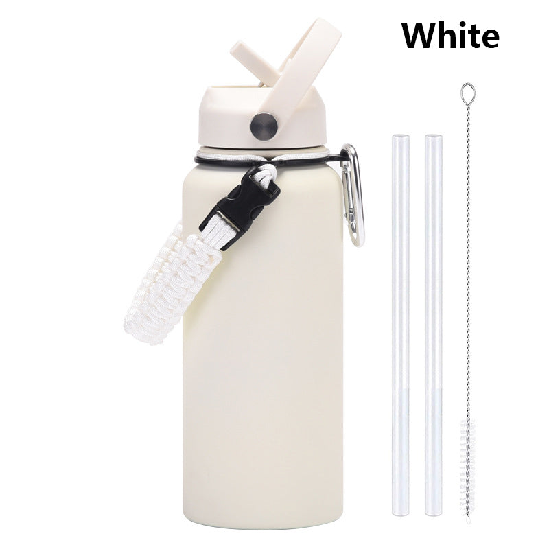 32oz Vacuum Insulated Water Bottle w/Straw Lid Paracord Handle Built-in Straw 1000ml Water Bottle