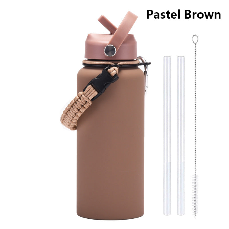 32oz Vacuum Insulated Water Bottle w/Straw Lid Paracord Handle Built-in Straw 1000ml Water Bottle