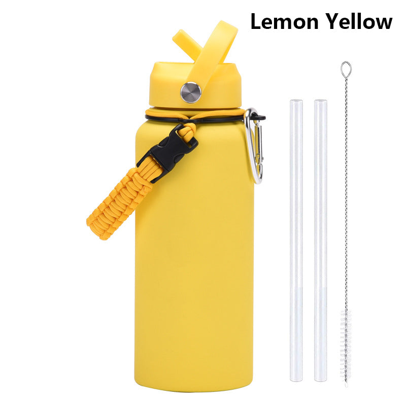 32oz Vacuum Insulated Water Bottle w/Straw Lid Paracord Handle Built-in Straw 1000ml Water Bottle