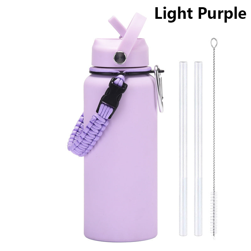 32oz Vacuum Insulated Water Bottle w/Straw Lid Paracord Handle Built-in Straw 1000ml Water Bottle