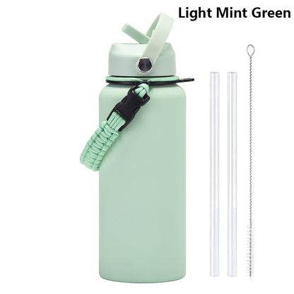 32oz Vacuum Insulated Water Bottle w/Straw Lid Paracord Handle Built-in Straw 1000ml Water Bottle