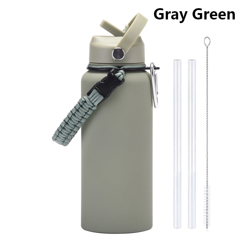 32oz Vacuum Insulated Water Bottle w/Straw Lid Paracord Handle Built-in Straw 1000ml Water Bottle