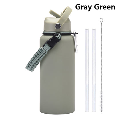 32oz Vacuum Insulated Water Bottle w/Straw Lid Paracord Handle Built-in Straw 1000ml Water Bottle