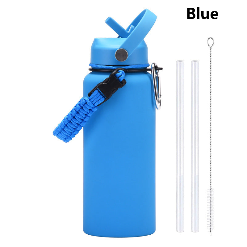 32oz Vacuum Insulated Water Bottle w/Straw Lid Paracord Handle Built-in Straw 1000ml Water Bottle