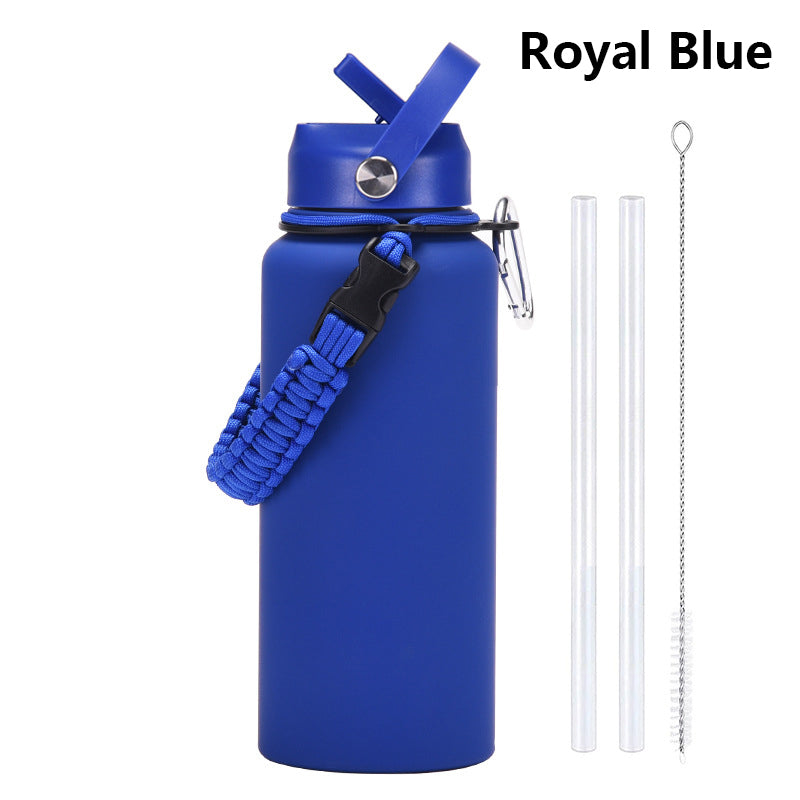 32oz Vacuum Insulated Water Bottle w/Straw Lid Paracord Handle Built-in Straw 1000ml Water Bottle