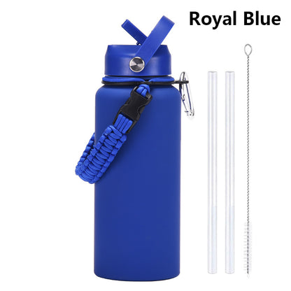 32oz Vacuum Insulated Water Bottle w/Straw Lid Paracord Handle Built-in Straw 1000ml Water Bottle