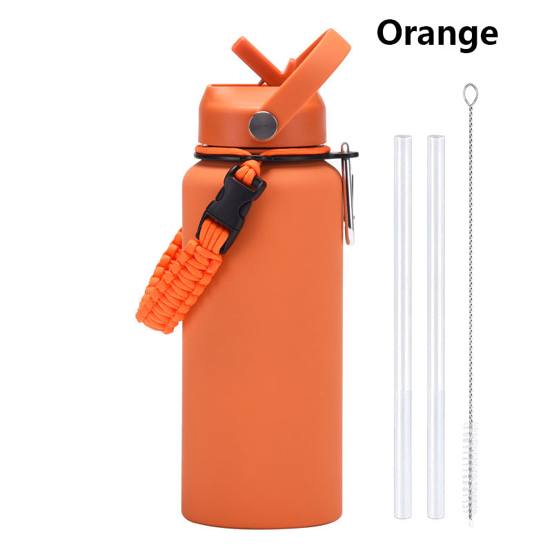 32oz Vacuum Insulated Water Bottle w/Straw Lid Paracord Handle Built-in Straw 1000ml Water Bottle