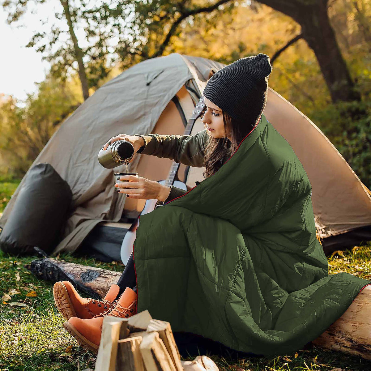 55 x 79" Down Puffy Blanket Camping Blanket Warm Outdoor Camping Quilt