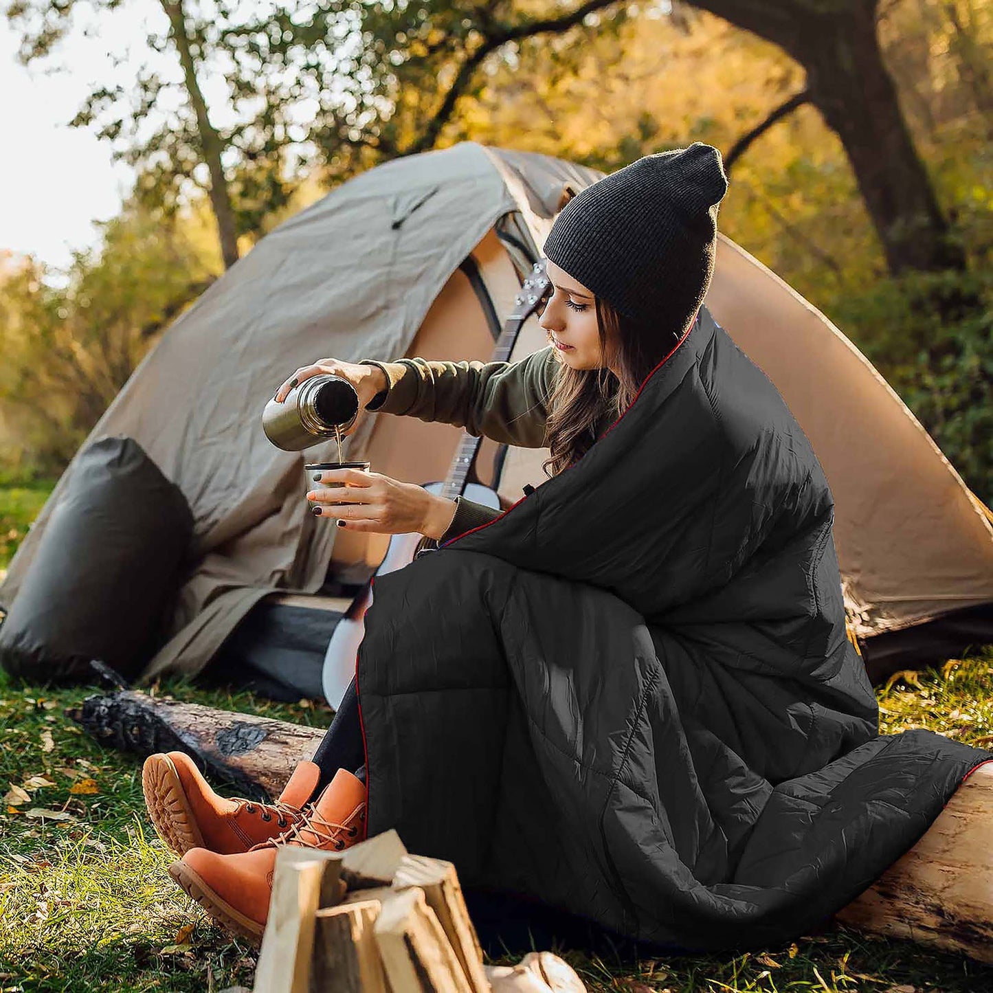 55 x 79" Down Puffy Blanket Camping Blanket Warm Outdoor Camping Quilt