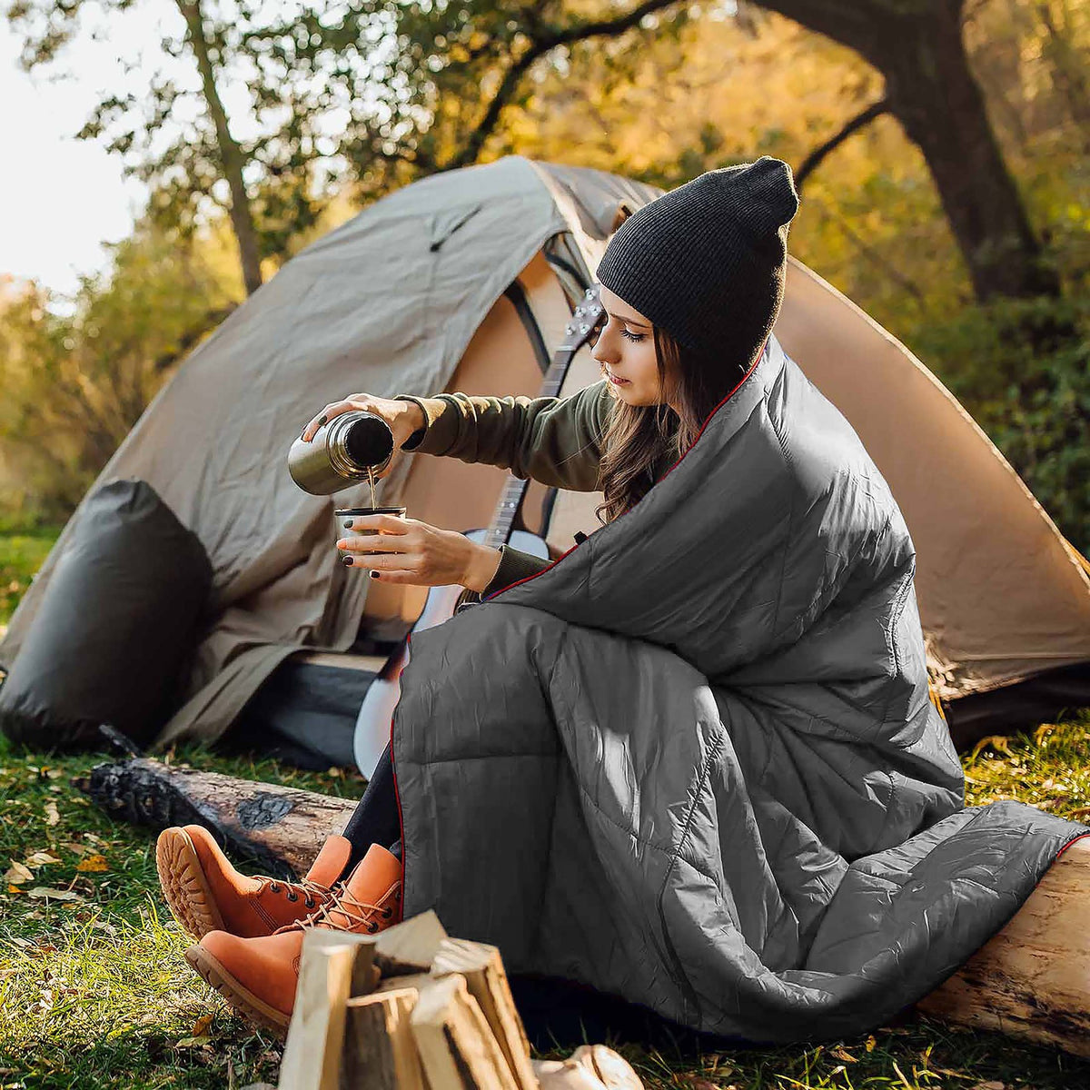 55 x 79" Down Puffy Blanket Camping Blanket Warm Outdoor Camping Quilt