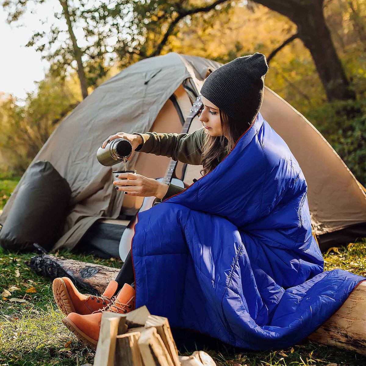 55 x 79" Down Puffy Blanket Camping Blanket Warm Outdoor Camping Quilt