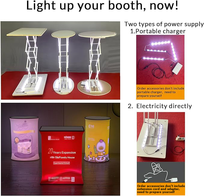 Rectangle Collapsible Portable Trade show Podium Table Exhibition Counter Stand Booth W/ Light Beads