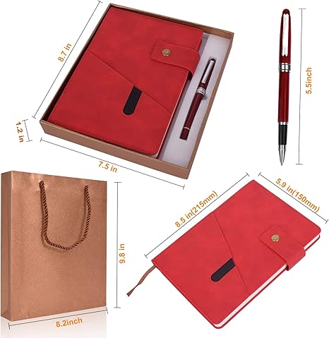 A5 Lined Leather Journal Notebook,Personalized Hardcover Journal Set with Pen & Gift Box