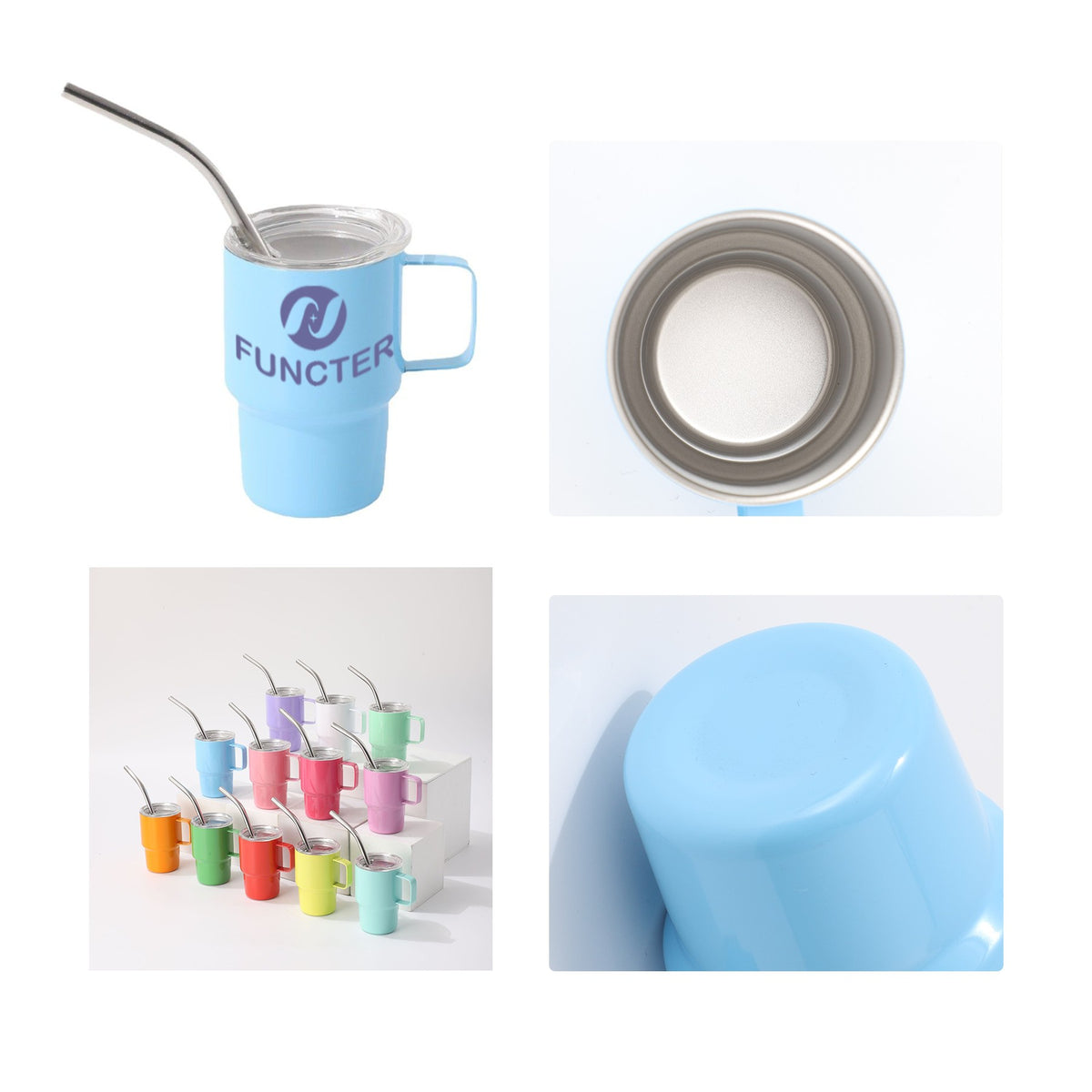 Stainless Steel Screen Printed Tumbler W/ Straw & Handle 3 oz.