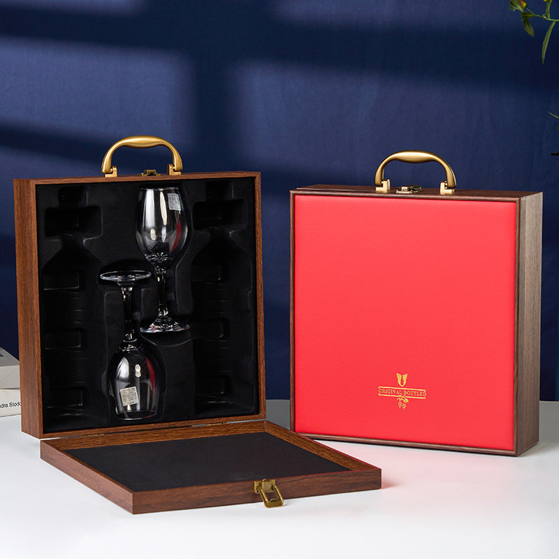 Leather Wine Gift Set Double Bottle Carrier W/ Glasses