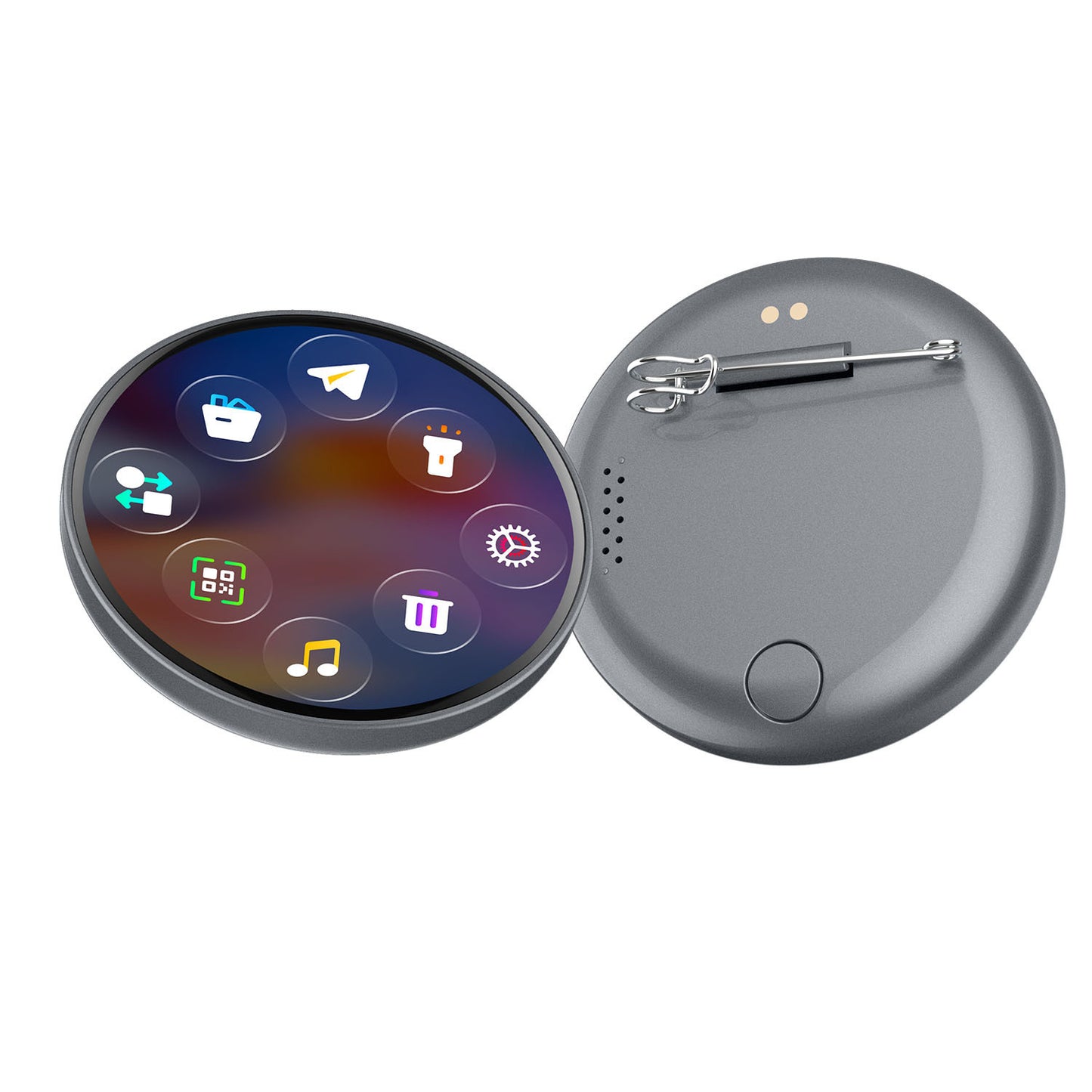 1.85" Round Shape Smart Digital Badge Pin with LED Screen Rechargeable Interactive E-Badge