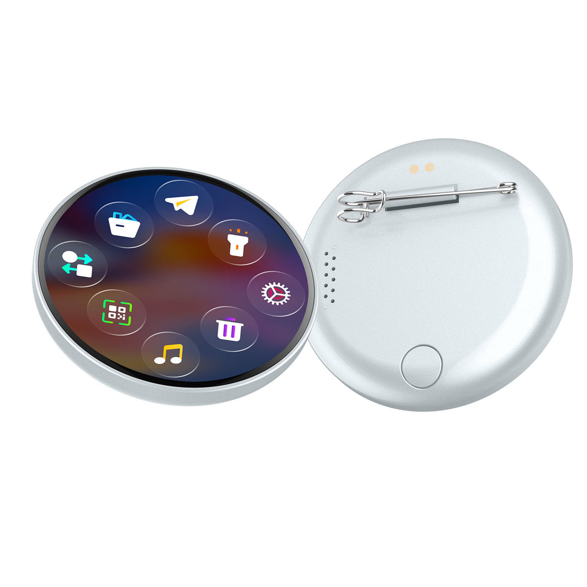 1.85" Round Shape Smart Digital Badge Pin with LED Screen Rechargeable Interactive E-Badge