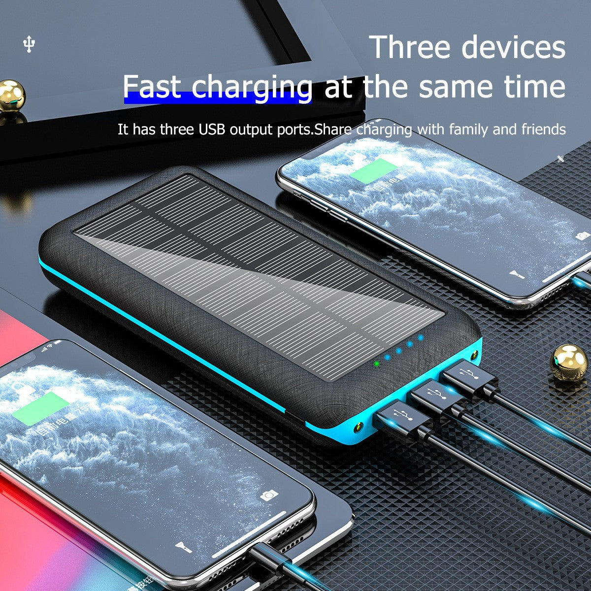 20000 mAh Solar Charger & Wireless Power Bank W/ LED Light