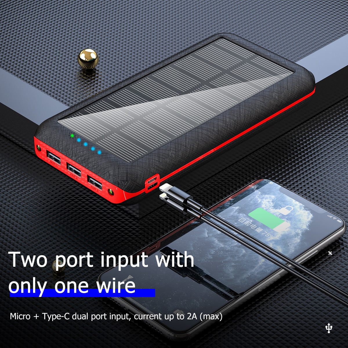 20000 mAh Solar Charger & Wireless Power Bank W/ LED Light