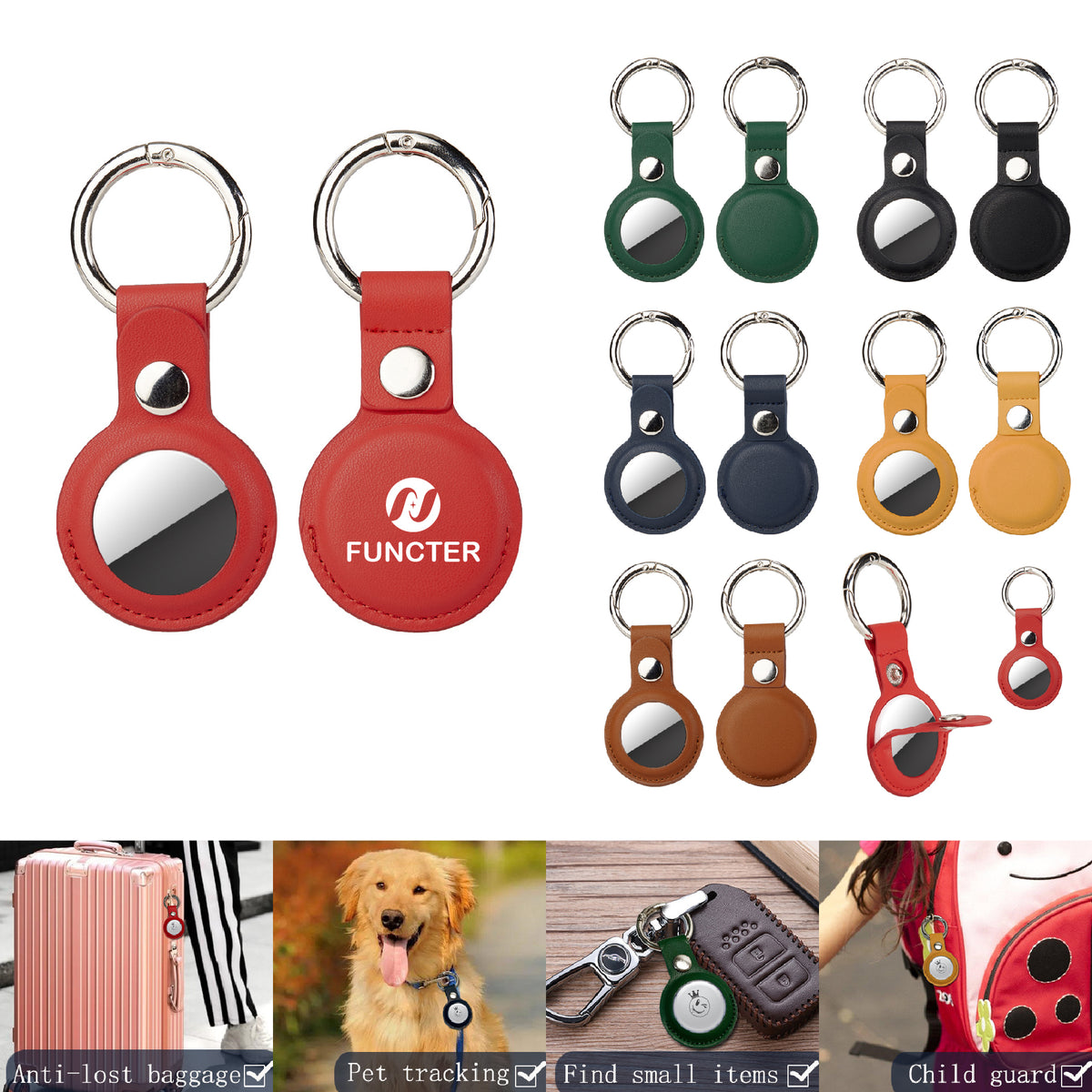PU Key Tag Tracker Cover Key Ring Access Card Sleeve Anti-Lost Protector Holder Carabiner Clip