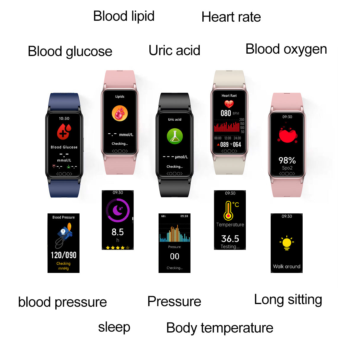Health & Fitness Smartwatch w/Heart Rate & Body Temperature Tracking