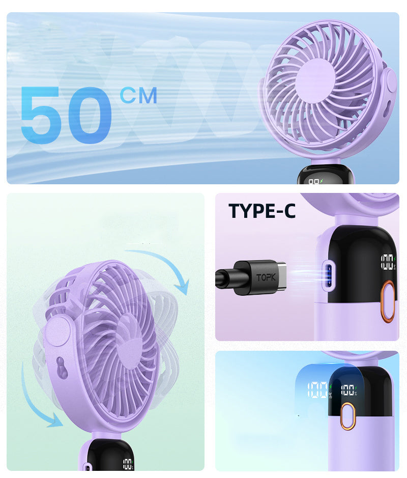 5000 mAh Portable Rotatable Fan Hand Held Small Personal Fan Neck Fan W/ Lanyard