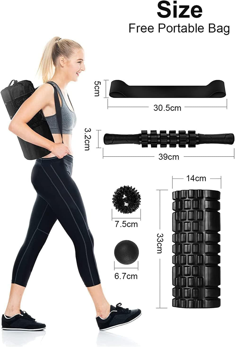 5.5" Diam x 13" Yoga Foam Roller Set Complete Recovery Kit