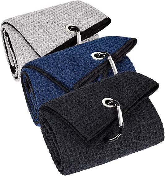 16 x 24" Microfiber Waffle Pattern Two-fold Golf Towel W/Heavy Duty Carabiners Clip