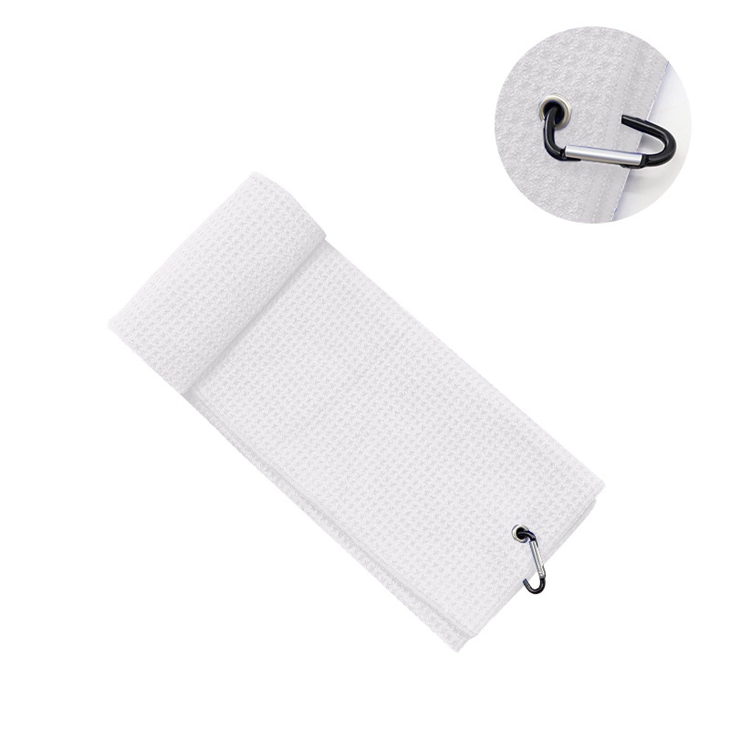 16 x 24" Microfiber Waffle Pattern Two-fold Golf Towel W/Heavy Duty Carabiners Clip