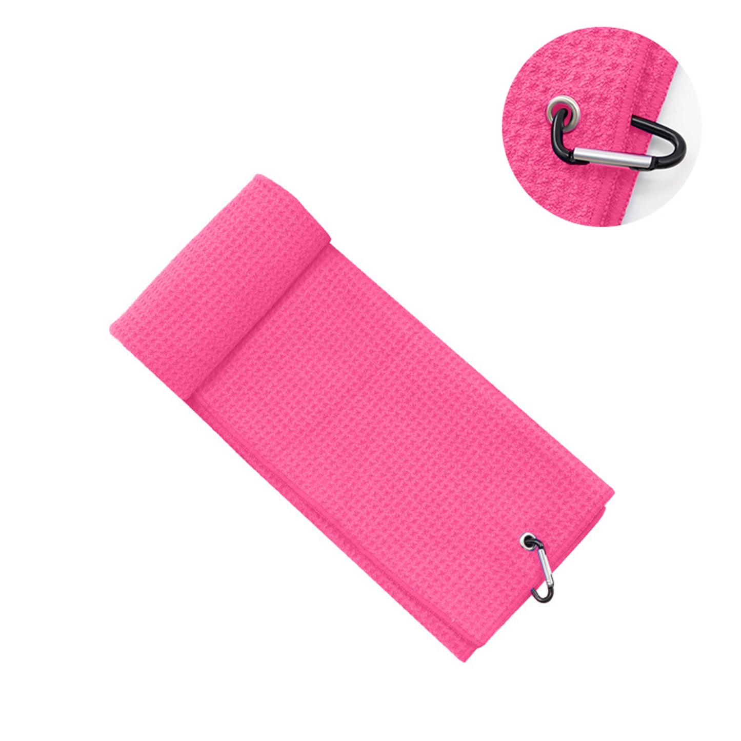 16 x 24" Microfiber Waffle Pattern Two-fold Golf Towel W/Heavy Duty Carabiners Clip