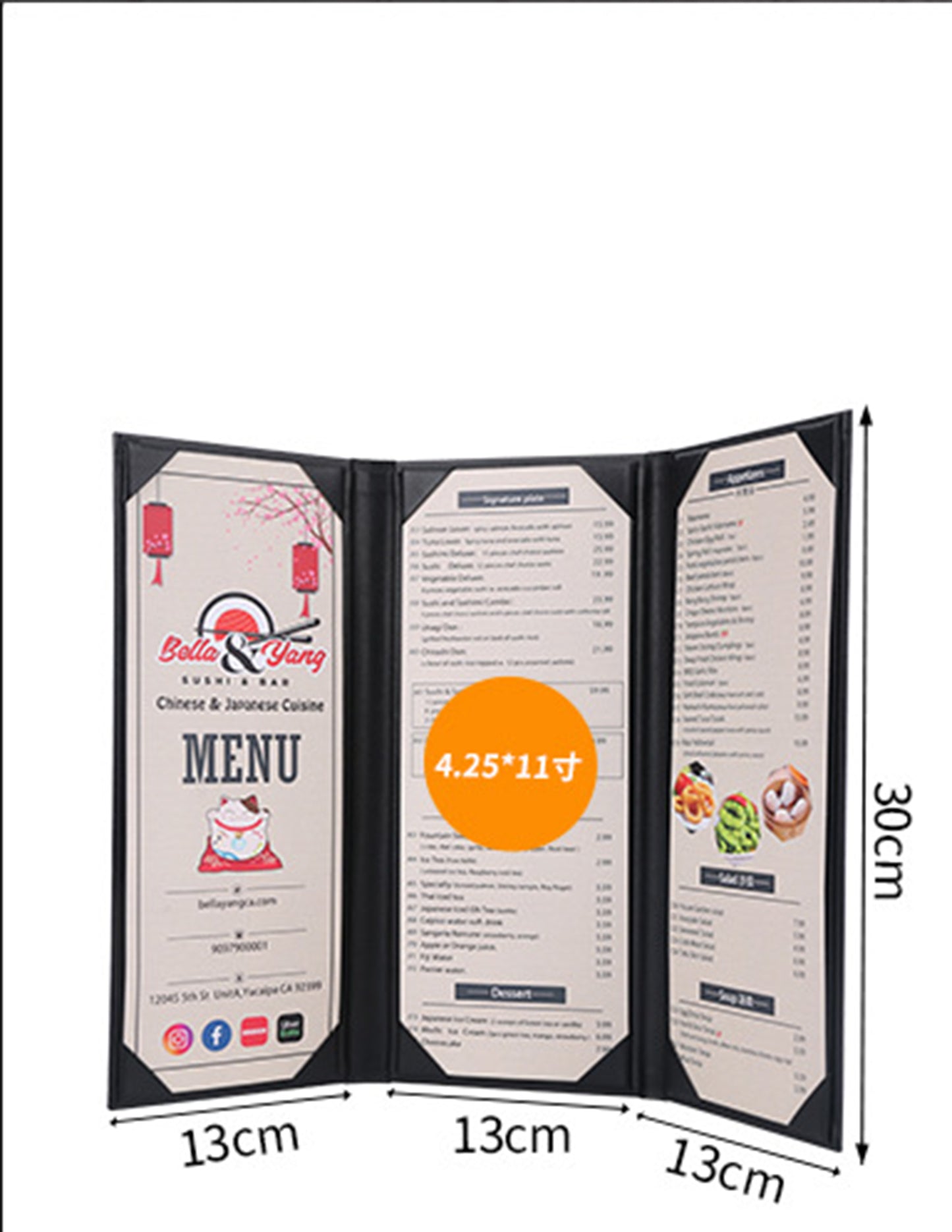 4.25 x 11" 3 Views Dinner Menu Cover
