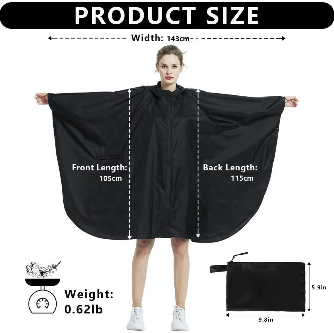 Multi-Functional Poncho Hooded Rain Poncho Waterproof Raincoat Jacket for Men Women Adults