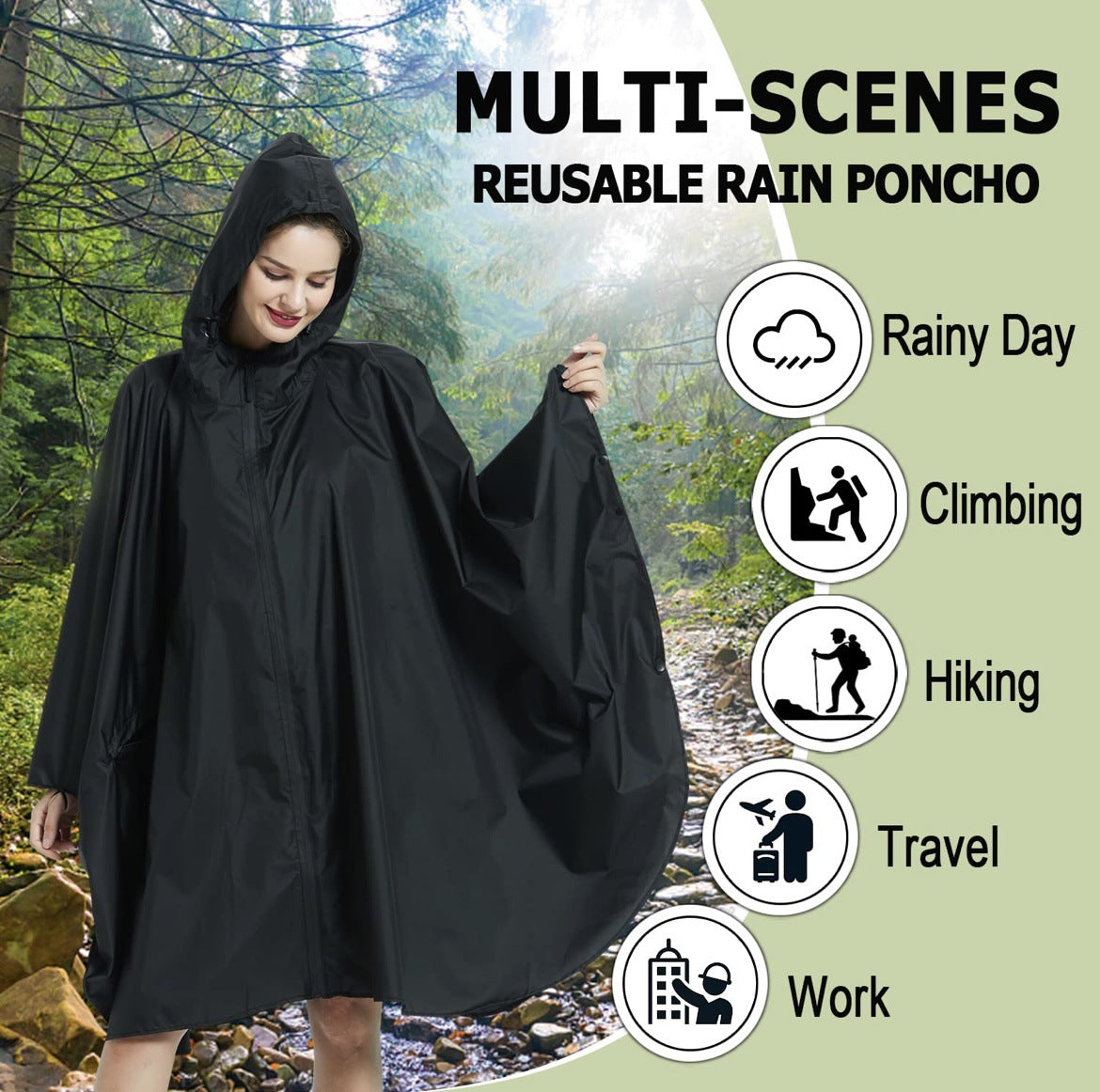 Multi-Functional Poncho Hooded Rain Poncho Waterproof Raincoat Jacket for Men Women Adults