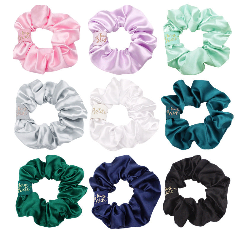 Solid Color Satin Polyester Hair Scrunchies Elastic Hair Tie - Woven Label