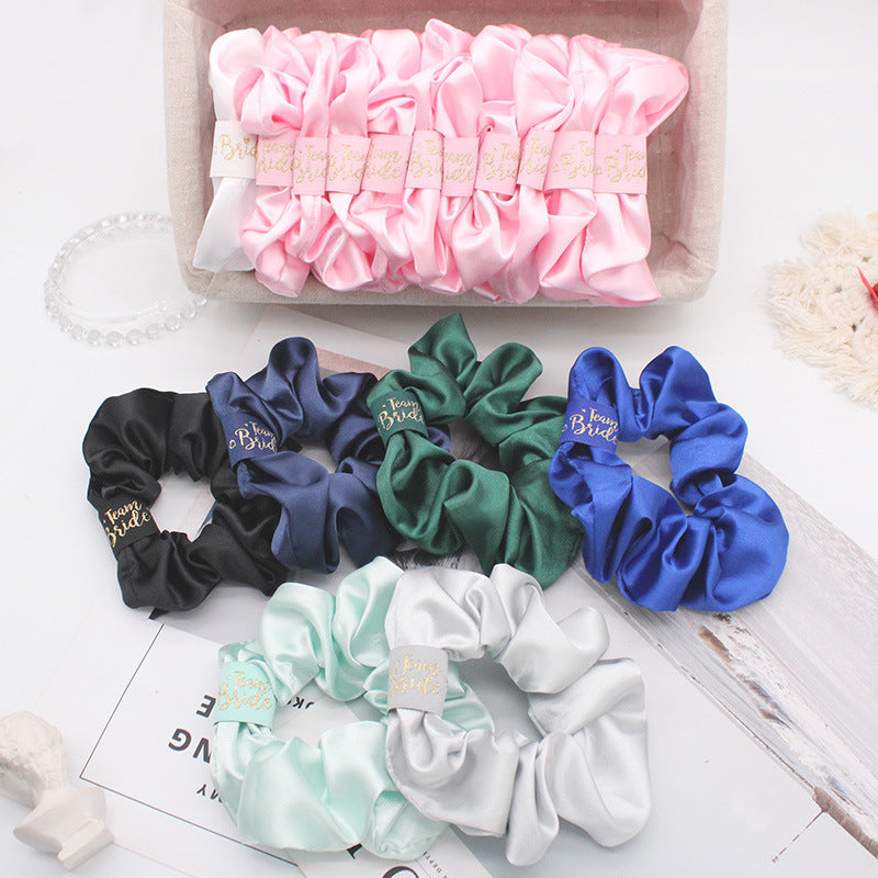 Solid Color Satin Polyester Hair Scrunchies Elastic Hair Tie - Woven Label
