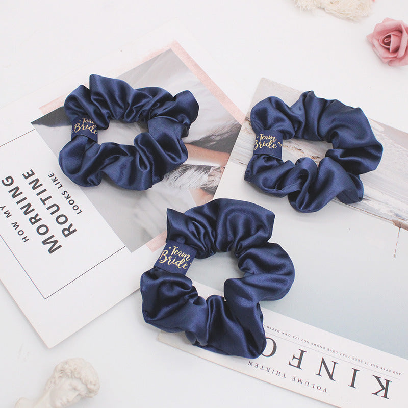 Solid Color Satin Polyester Hair Scrunchies Elastic Hair Tie - Woven Label