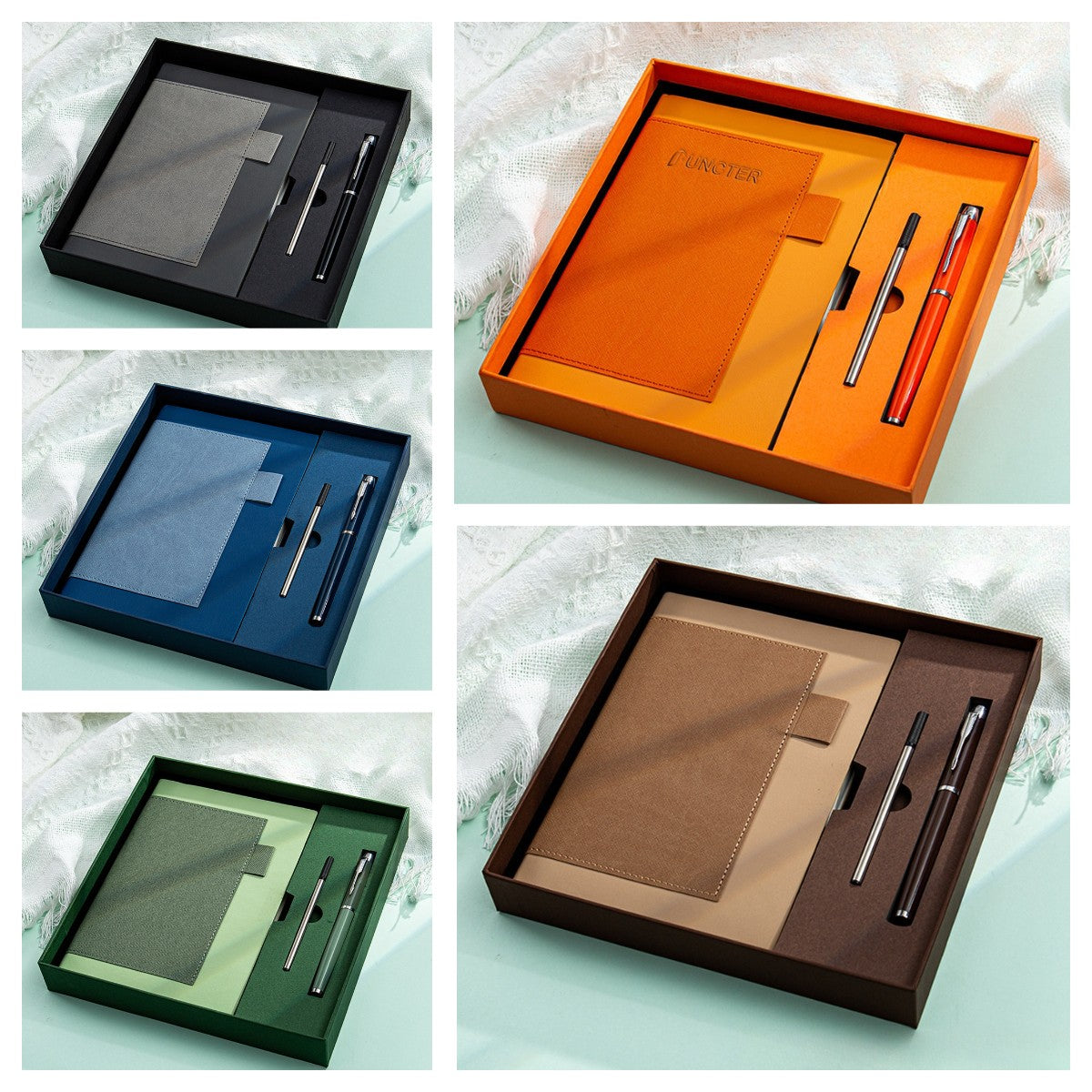 A5 Spliced PU leather surface Leatherette Bound Journal Gift Set W/ Pen and Pen Refill