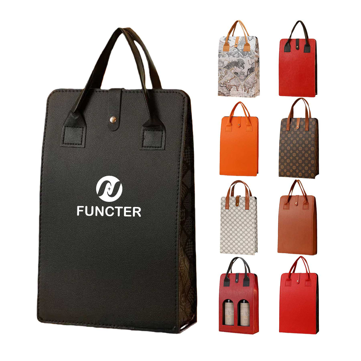 Portable Double Bottle Leather Wine Tote Bag