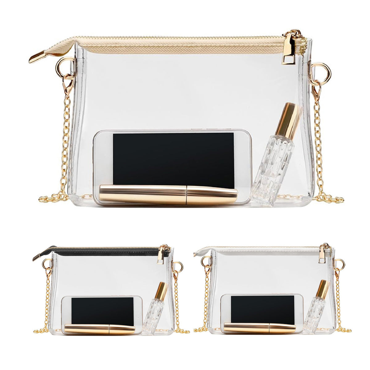 Clear PVC Stadium-Approved Crossbody Bag with Gold Chain Strap