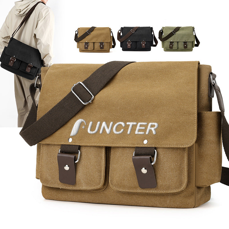Vintage Canvas Messenger Bag - Multi-Pocket Crossbody Satchel