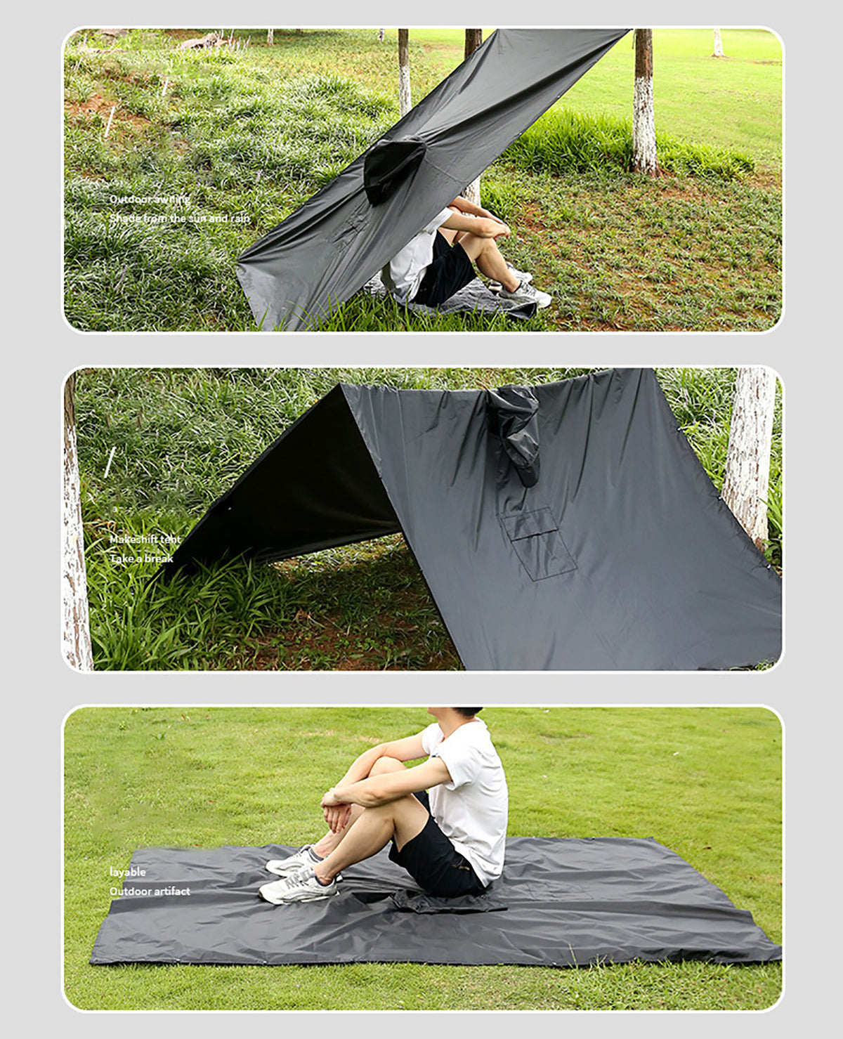 Multi-functional 3-in-1 Poncho Hooded Rain Poncho Waterproof Raincoat Jacket for Men Women Adults