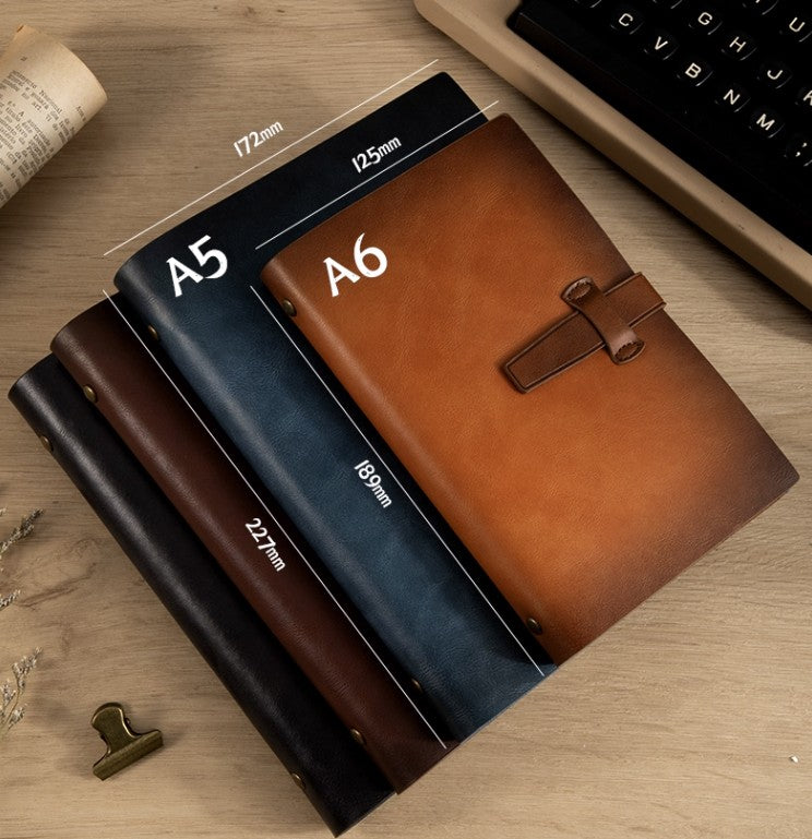 A5 Soft Vintage Leather Binder Notebook W/ Pen Holder